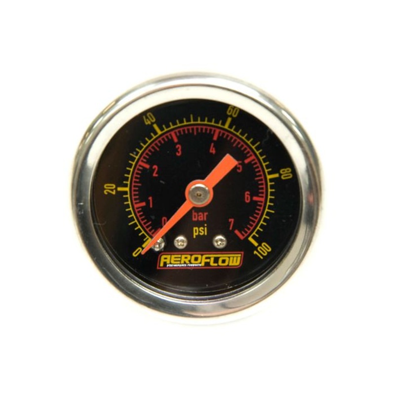 1-1/2 100 psi Pressure Gauge Black Face with Orange Pointer. 1/8 NPT Male Thread