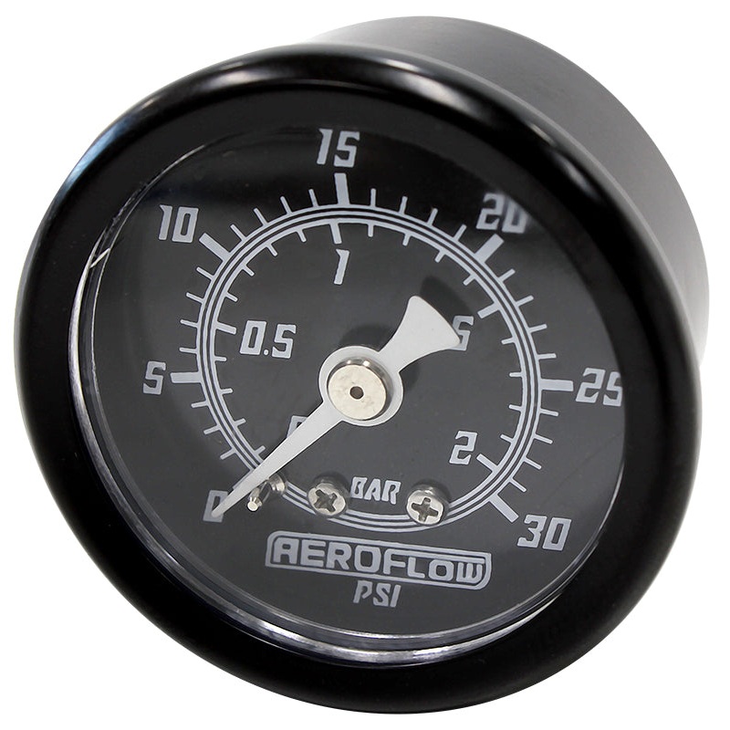 1-1/2 30 psi Pressure Gauge Black Face, White Pointer, 1/8 NPT Male Thread