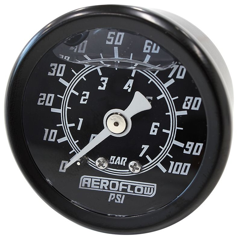 1-1/2 Liquid Filled 100 psi Pressure Gauge Black Face, White Pointer, 1/8 NPT Male Thread