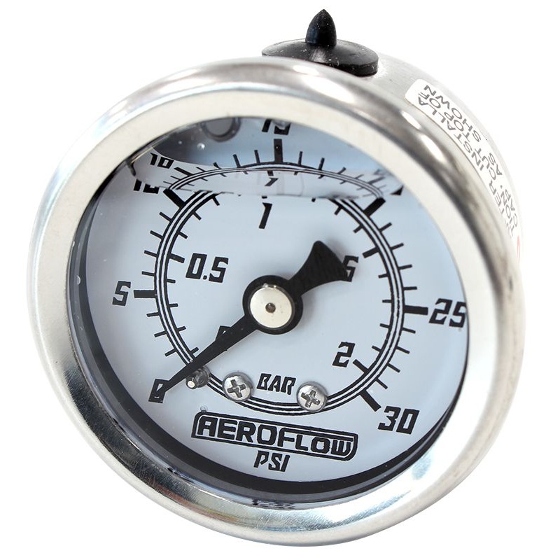 1-1/2 Liquid Filled 30 psi Pressure Gauge White Face, Black Pointer, 1/8 NPT Male Thread