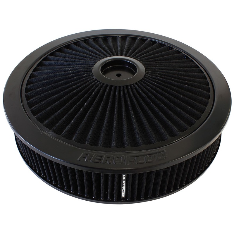 14 x 3 Full Flow Air Filter Assembly, Black 1-1/8 Drop Base. Washable Cotton Element. Fits 5-1/8 Neck