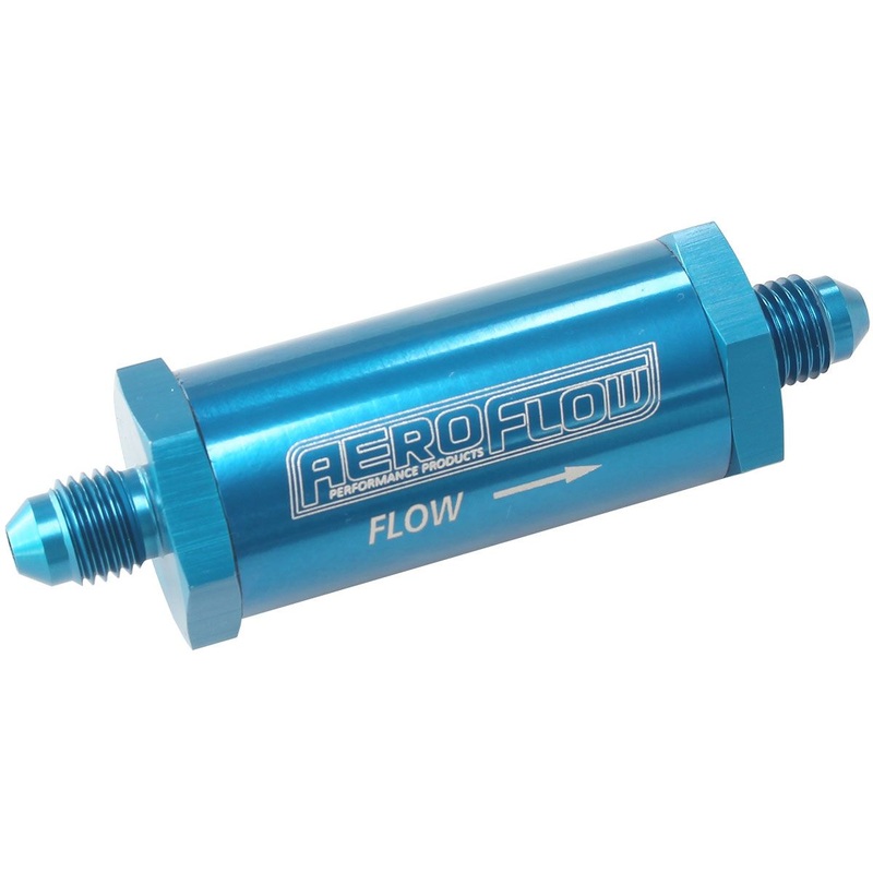 Long Inline Fuel & Oil Filter -3AN Blue Finish. Includes 30 Micron Element, 3 Long, 1 O.D