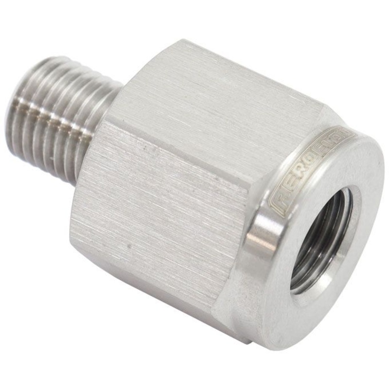 Aeroflow 3/8-24 Male Reducer to Female Inverted Flare M10 x 1.00 – Stainless Steel (AF391-03-M10SS)